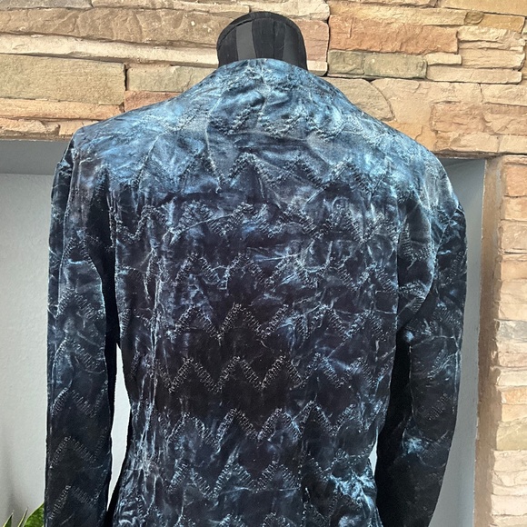 VTG Whimsigoth Stretch Blue Velvet Textured Jacket Art to Wear Bruno Duluc L - Picture 6 of 9